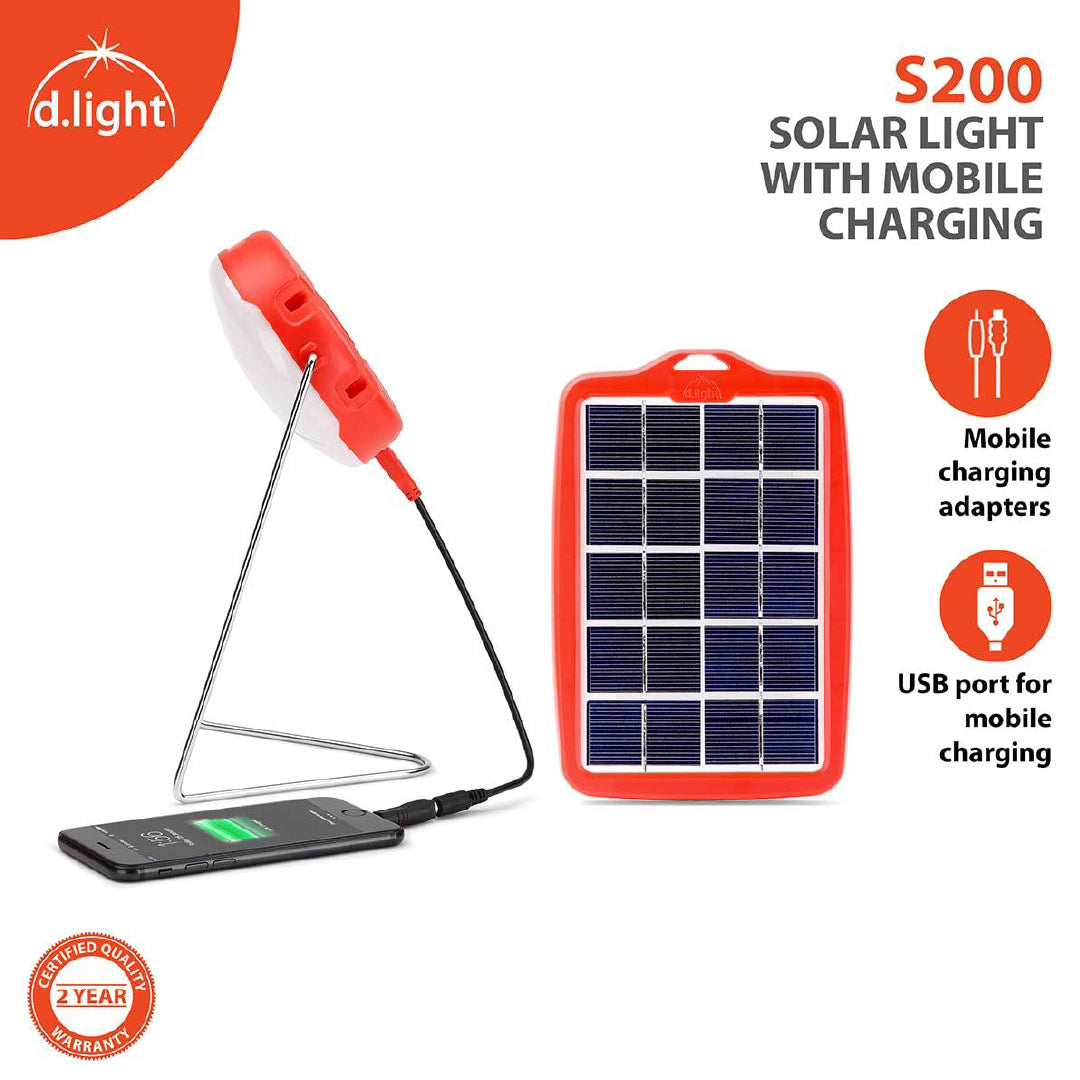 d.light S200 Portable Solar Lantern and Mobile Phone Charger for Camping